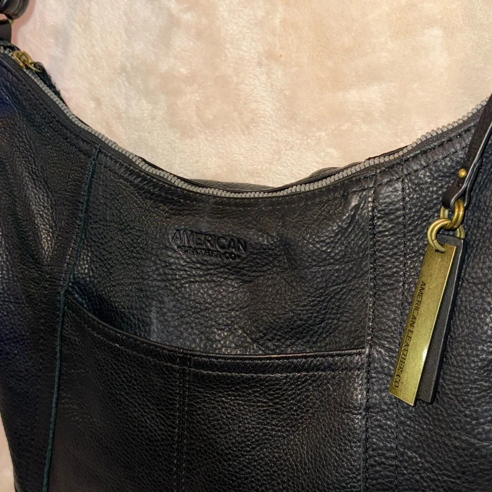 Vintage American Leather Co Black Soft Pebbled Genuine Leather Hobo Shoulder Bag - Picture 5 of 15